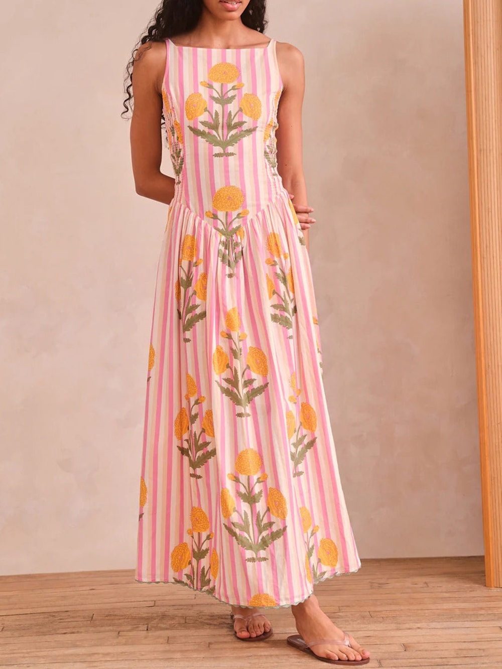 NEW Saylor Kearney Maxi Dress Pink Floral Stripe Luxury NWT.  Sk24